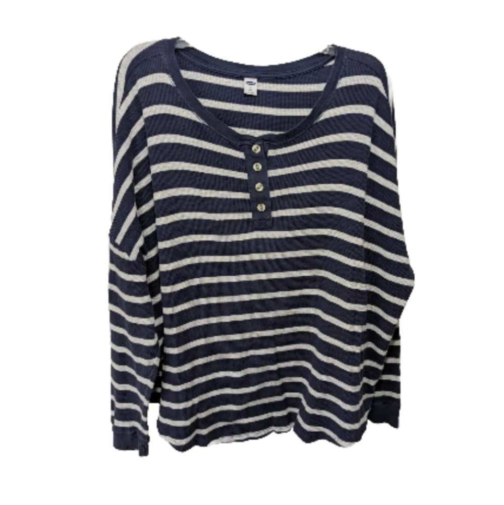 Old Navy Waffle Henley Pullover Shirt 2X Plus Striped Long Sleeve #7900